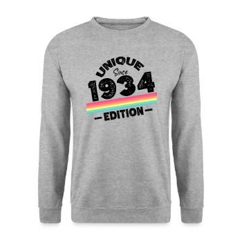 Unique depuis 1934 Edition Anniversaire Millésime 1934 - Sweat-shirt Unisexe - gris chiné - Devant - Alina (178cm) & Michal (187cm)