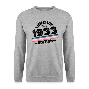 Unique depuis 1933 Edition Anniversaire Millésime 1933 - Sweat-shirt Unisexe - gris chiné - Devant - Alina (178cm) & Michal (187cm)