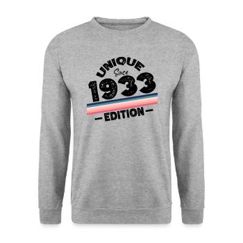 Unique depuis 1933 Edition Anniversaire Millésime 1933 - Sweat-shirt Unisexe - gris chiné - Devant - Alina (178cm) & Michal (187cm)