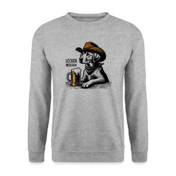 Lecker Bierchen Cowboy Hund - Unisex Pullover - Weißgrau meliert - Vorne - Alina (178cm) & Michal (187cm)