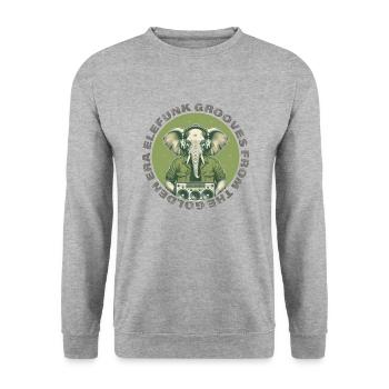 Elefunk Grooves Elefanten Retro Design - Unisex Pullover - Weißgrau meliert - Vorne - Alina (178cm) & Michal (187cm)