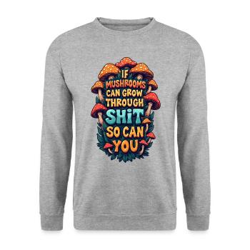 Mushrooms Inspiring Quote - Unisex Sweatshirt - salt & pepper - Front - Alina (178cm) & Michal (187cm)