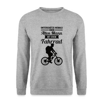 Unterschätze niemals einen alten Mann mit Fahrrad - Unisex Pullover - Weißgrau meliert - Vorne - Alina (178cm) & Michal (187cm)