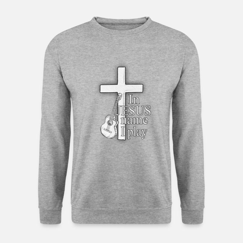 Jesus Christus - Gitarrist - In Jesus Name I Play - Unisex Pullover - Weißgrau meliert