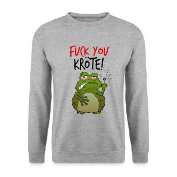 Fuck You Kröte MIttelfinger lustig Comic Geschenk - Unisex Pullover - Weißgrau meliert - Vorne - Alina (178cm) & Michal (187cm)