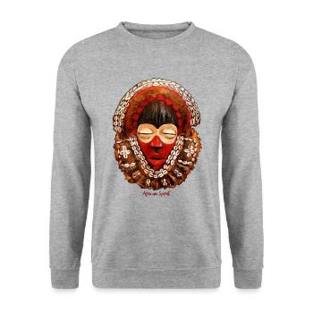 Masque africain, guerrier - Sweat-shirt Unisexe - gris chiné - Devant - Alina (178cm) & Michal (187cm)