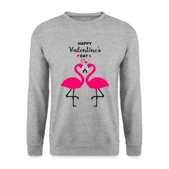 Flamants roses Saint-Valentin - Sweat-shirt Unisexe - gris chiné - Devant - Alina (178cm) & Michal (187cm)