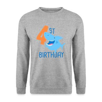 4. Geburtstagskind 4 Jahre alter Hai - Unisex Pullover - Weißgrau meliert - Vorne - Alina (178cm) & Michal (187cm)