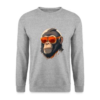 Cooler Affe mit Sonnenbrille - Unisex Pullover - Weißgrau meliert - Vorne - Alina (178cm) & Michal (187cm)