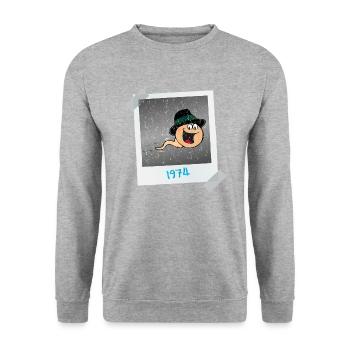 1974 - ein Foto von mir bei der Zeugung - Unisex Pullover - Weißgrau meliert - Vorne - Alina (178cm) & Michal (187cm)