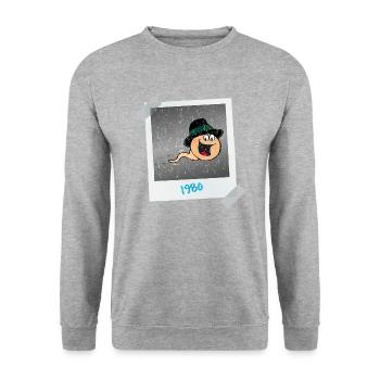 1980 - ein Foto von mir bei der Zeugung - Unisex Pullover - Weißgrau meliert - Vorne - Alina (178cm) & Michal (187cm)