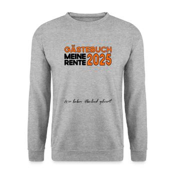 Pension 2025 Livre d’or Pension Retraite Mamie Papy - Sweat-shirt Unisexe - gris chiné - Devant - Alina (178cm) & Michal (187cm)