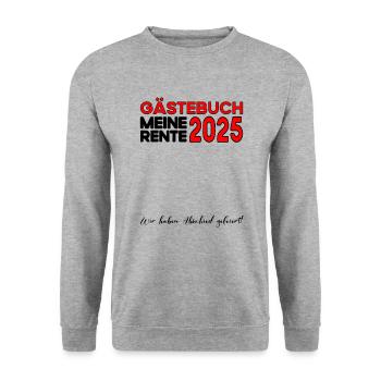 Pension 2025 Livre d’or Pension Retraite Mamie Papy - Sweat-shirt Unisexe - gris chiné - Devant - Alina (178cm) & Michal (187cm)