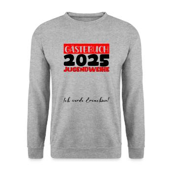 Jugendweihe 2025 Gästebuch Geschenk Mädchen Jungen - Unisex Pullover - Weißgrau meliert - Vorne - Alina (178cm) & Michal (187cm)