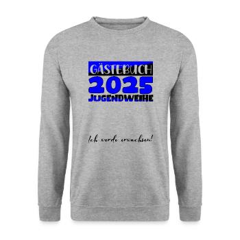 Jugendweihe 2025 Livre d’or Cadeau Filles Garçons - Sweat-shirt Unisexe - gris chiné - Devant - Alina (178cm) & Michal (187cm)