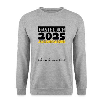 Jugendweihe 2025 Gästebuch Geschenk Mädchen Jungen - Unisex Pullover - Weißgrau meliert - Vorne - Alina (178cm) & Michal (187cm)
