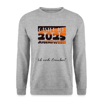 Jugendweihe 2025 Livre d’or Cadeau Filles Garçons - Sweat-shirt Unisexe - gris chiné - Devant - Alina (178cm) & Michal (187cm)