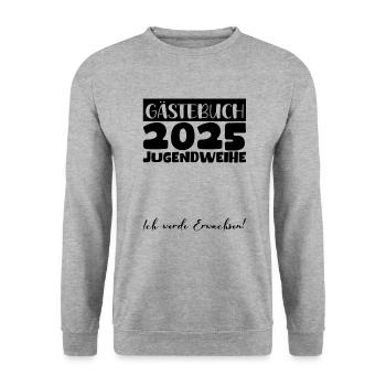 Jugendweihe 2025 Livre d’or Cadeau Filles Garçons - Sweat-shirt Unisexe - gris chiné - Devant - Alina (178cm) & Michal (187cm)