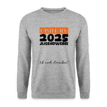 Jugendweihe 2025 Gästebuch Geschenk Mädchen Jungen - Unisex Pullover - Weißgrau meliert - Vorne - Alina (178cm) & Michal (187cm)