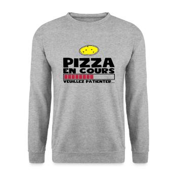 PIZZA EN COURS(+dessin) - Sweat-shirt Unisexe - gris chiné - Devant - Alina (178cm) & Michal (187cm)