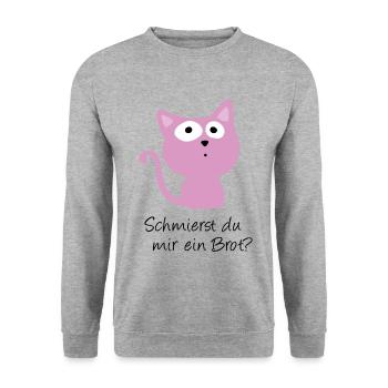 Süße Katze - Schmierst du mir ein Brot - Unisex Pullover - Weißgrau meliert - Vorne - Alina (178cm) & Michal (187cm)