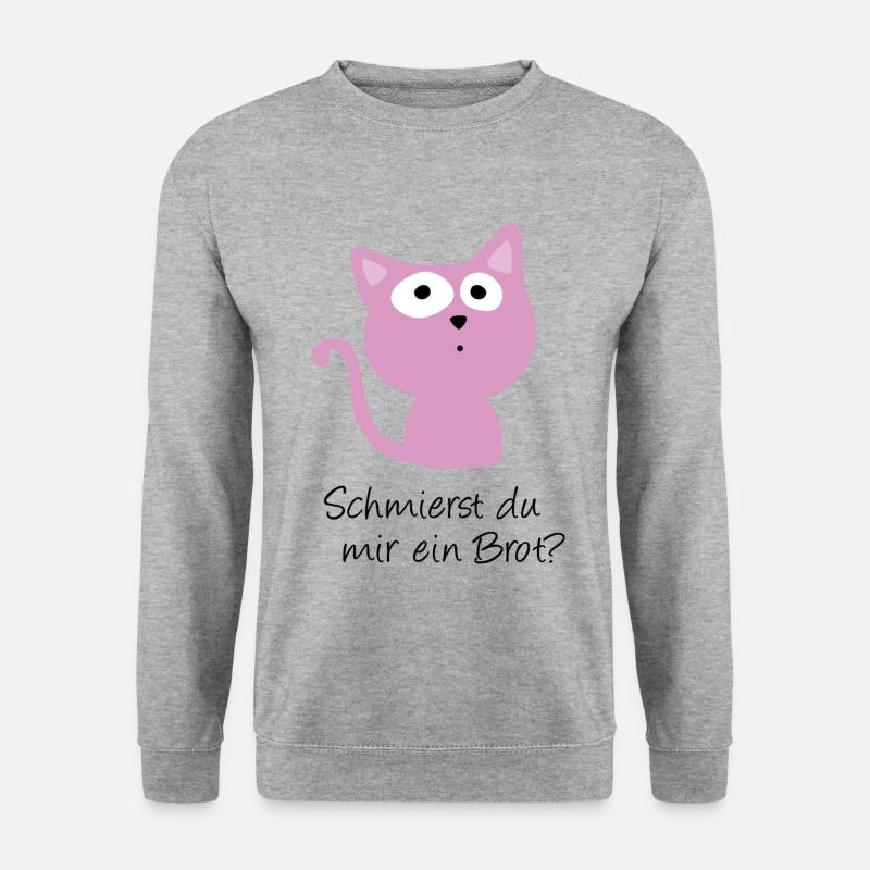 Süße Katze - Schmierst du mir ein Brot - Unisex Pullover - Weißgrau meliert