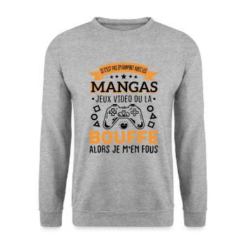 Mangas Jeux Video Bouffe Cadeau Humour - Sweat-shirt Unisexe - gris chiné - Devant - Alina (178cm) & Michal (187cm)