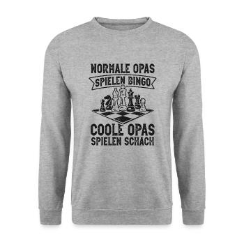 Schach Opa Schachspieler Schachbrett - Unisex Pullover - Weißgrau meliert - Vorne - Alina (178cm) & Michal (187cm)