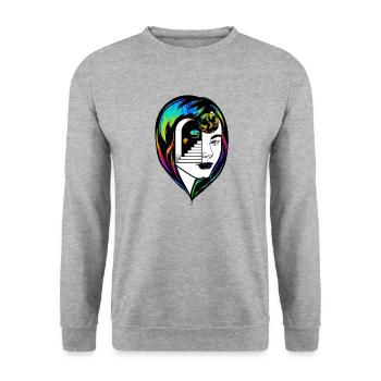 Psychedelic Trippy Motiv Frau Psychonaut Bunt - Unisex Pullover - Weißgrau meliert - Vorne - Alina (178cm) & Michal (187cm)