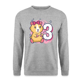 3. Geburtstag Meerschwein Mädchen 3 Jahre alt - Unisex Pullover - Weißgrau meliert - Vorne - Alina (178cm) & Michal (187cm)