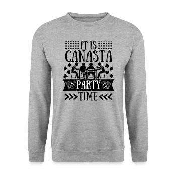 Canasta Party | Canasta Legende | Canasta-Spieler - Unisex Pullover - Weißgrau meliert - Vorne - Alina (178cm) & Michal (187cm)