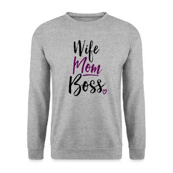 Wife Mom Boss Muttertag Mama Superwoman - Unisex Pullover - Weißgrau meliert - Vorne - Alina (178cm) & Michal (187cm)