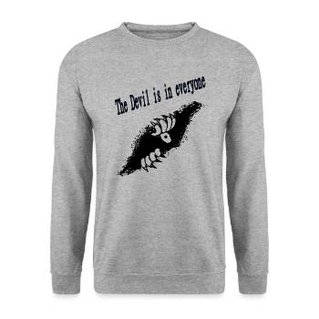 Der Teufel ist überall! Auch in dir. - Unisex Pullover - Weißgrau meliert - Vorne - Alina (178cm) & Michal (187cm)