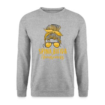 Spina Bifida Messy Bun Hair pour la conscience - Sweat-shirt Unisexe - gris chiné - Devant - Alina (178cm) & Michal (187cm)