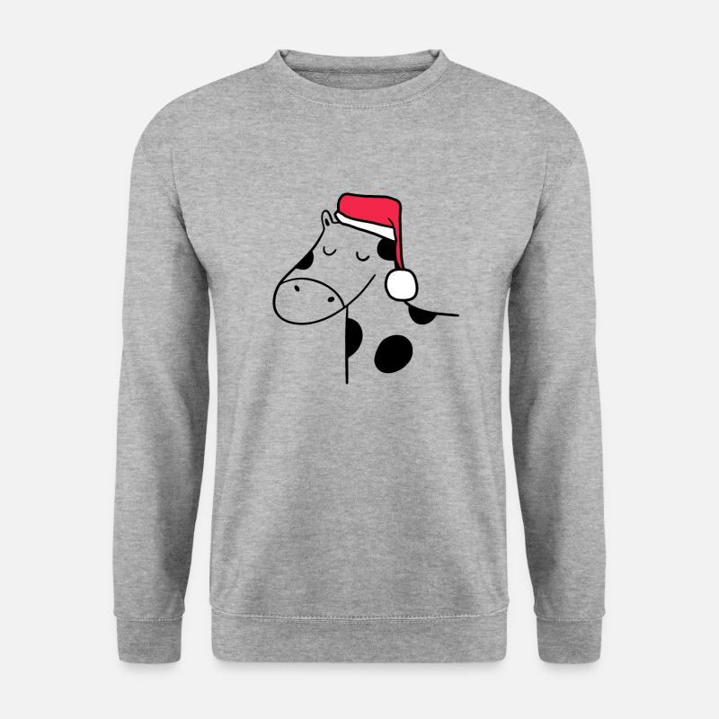Kuh Weihnachtsmütze Weihnachten Süß Xmax - Unisex Pullover - Weißgrau meliert