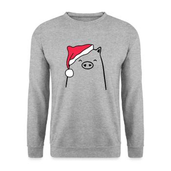 Schwein Weihnachtsmütze Weihnachten Süß Xmax - Unisex Pullover - Weißgrau meliert - Vorne - Alina (178cm) & Michal (187cm)