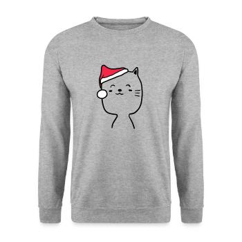 Katze Weihnachtsmütze Weihnachten Süß Xmax - Unisex Pullover - Weißgrau meliert - Vorne - Alina (178cm) & Michal (187cm)