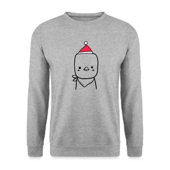 Vogel Weihnachtsmütze Weihnachten Süß Xmax - Unisex Pullover - Weißgrau meliert - Vorne - Alina (178cm) & Michal (187cm)
