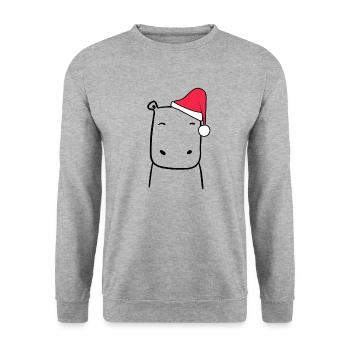 Nilpferd Weihnachtsmütze Weihnachten Süß Xmax - Unisex Pullover - Weißgrau meliert - Vorne - Alina (178cm) & Michal (187cm)