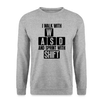 Ich Gehe Mit Wasd Und Sprinte Mit Lustigem - Unisex Pullover - Weißgrau meliert - Vorne - Alina (178cm) & Michal (187cm)