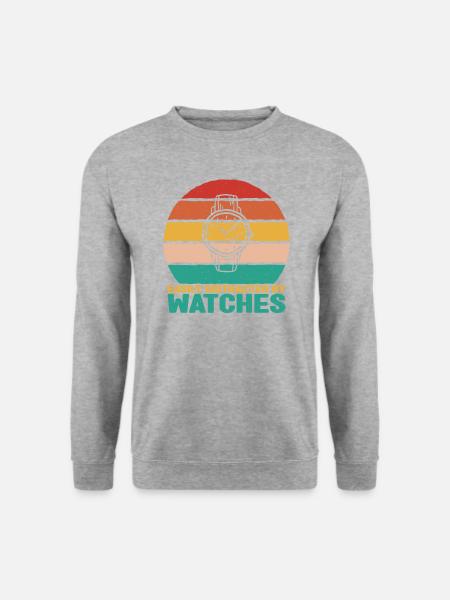 Abgelenkt Durch Uhren Uhrensammler, Der Grafik - Unisex Pullover - Weißgrau meliert