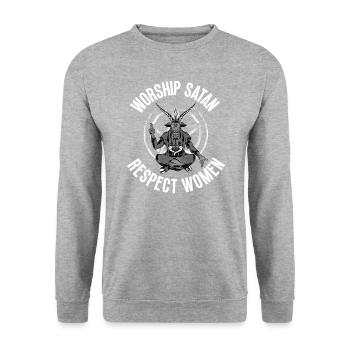 Verehre Satan Baphomet Satanic Goat Devil Goth - Unisex Pullover - Weißgrau meliert - Vorne - Alina (178cm) & Michal (187cm)