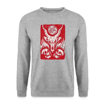 Retro Baphomet Satanic Satan Goat Devil Occult - Unisex Pullover - Weißgrau meliert - Vorne - Alina (178cm) & Michal (187cm)