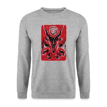 Retro Baphomet Satanic Satan Goat Devil Occult - Unisex Pullover - Weißgrau meliert - Vorne - Alina (178cm) & Michal (187cm)