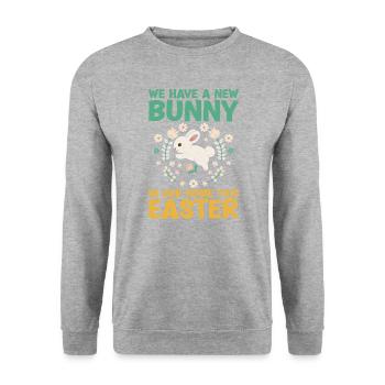 Nouveau lapin dans notre maison Lapin du jour de Pâques - Sweat-shirt Unisexe - gris chiné - Devant - Alina (178cm) & Michal (187cm)