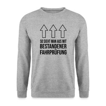 Führerschein bestanden - Unisex Pullover - Weißgrau meliert - Vorne - Alina (178cm) & Michal (187cm)