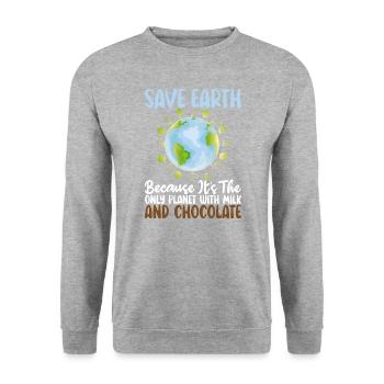 Planet Mit Milch Und Schokolade Unterstützt Den - Unisex Pullover - Weißgrau meliert - Vorne - Alina (178cm) & Michal (187cm)
