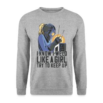 Welder Mama for welders and - Unisex Sweatshirt - salt & pepper - Front - Alina (178cm) & Michal (187cm)