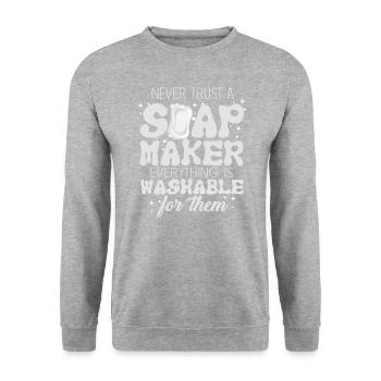 Traue Niemals Einem Seifenmacher, Der - Unisex Pullover - Weißgrau meliert - Vorne - Alina (178cm) & Michal (187cm)