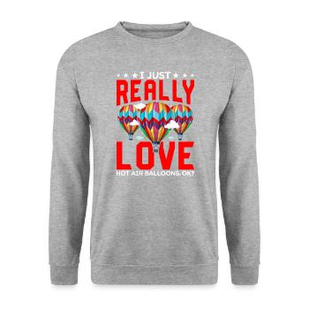 J’adore les montgolfières qui - Sweat-shirt Unisexe - gris chiné - Devant - Alina (178cm) & Michal (187cm)